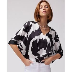 White House Black Market Black White Abstract Satin V-Neck Dolman Blouse – S
z M